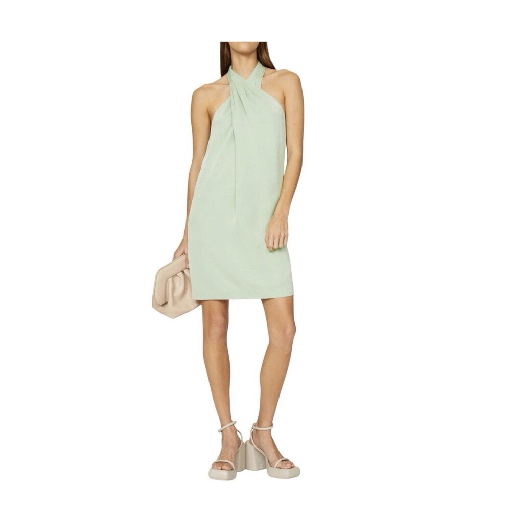 PHILLIP LIM 3.1 CRAPE SATIN HALTER MINI SLIP DRESS PISTACHIO GREEN PASTEL SIZE 6